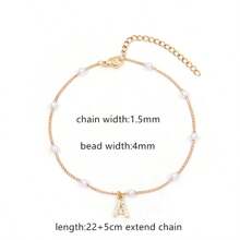 1入鑲嵌鋯石首字母人造珍珠珠鏈腳鏈，適合女性 - 金黃色 - 查看 2