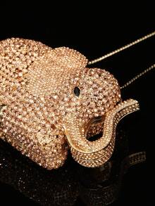 Glittering Evening Bags, Gift, Fashionable & Luxurious, Heavy Duty, Mini Jeweled Rhinestone Sparkling Chain Shoulder Elephant Shaped Unique Dinner Party Bag, Suitable For Party, Wedding, Dance Party - Champagne - View 7