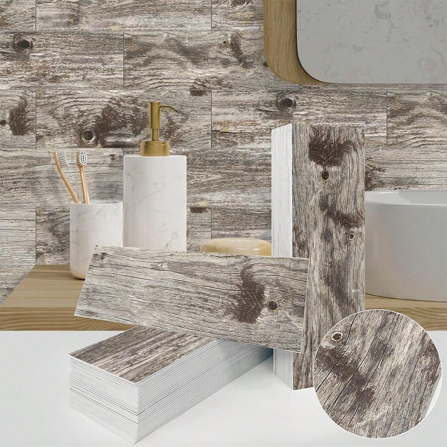 4*12 Inch Dày lên Retro Hạt gỗ Bóc Và Gậy Hình dán gạch ốp tường , Tự dính Mờ Miếng dán chống thấm nước Đối với Phòng bếp Và Phòng tắm Cải tạo , Phòng Phòng khách Nhà  Đồ trang trí Giấy