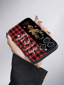 1pc Christmas-themed Tpu Soft Shell With Matte Texture And Straight Edge Design Featuring Red Plaid & Golden Deer Pattern, Fully Wrapped For Anti-dust And Waterproof Protection; Compatible With Iphone 7/8/11/12/13/14/15/x/xr/xs/plus/pro/pro Max/se2/mini Series - Multicolor - View 4