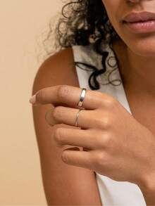 3入組女性細銀戒指：不易氧化的不銹鋼戒指,素淨拇指戒指,適用於女性、男性、女孩,厚度1mm,內徑6/7/8/9 - 銀色3個 - 查看 2