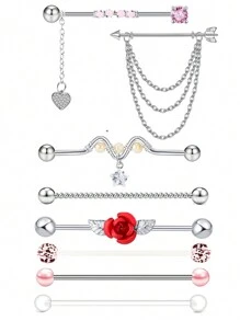 8入組14g不銹鋼工業用耳珠軟骨身體飾品38mm 1&1/2 英寸工業用刺穿條,適用於女士男士蛇鏈垂墜