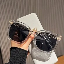 时尚男女通用金色镜框和链腿时尚眼镜，适合驾驶、聚会、旅行等。