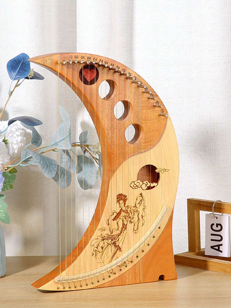 1pc 19-string Lyre Harp Moon Shaped For Beginners, Small Size Lyre Harp Instrument - Moon Lyre - View 1