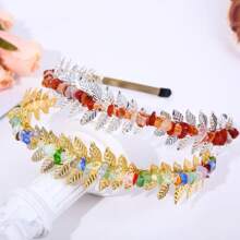 1pc Natural Crystal Golden/silver Leaf Design Headband For Diy, Wholesale Popular European And American Style Hair Accessories - Multicolor - View 1