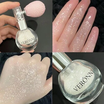 VERONNI 1 件装身体闪光高光粉喷雾，高光泽闪光，自然三维轮廓腮红粉，为嘴唇、眼睛、头发、面部和身体化妆带来闪亮光泽