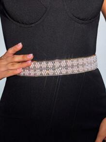 一套女士珍珠裝飾金色束腰優雅風4cm鐵片腰環日常穿戴連身裙配飾