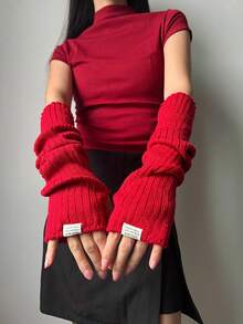 1 đôi Của phụ nữ Đỏ  Ấm áp Đan Găng tay Và Đồ ấm tay   Bộ , Với Y2K Yếu tố Và Đỏ  Nhãn mác Trang trí Găng tay cụt ngón & Arm Thích hợp Đối với Dịp - Đỏ - Xem 4