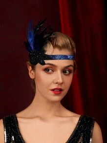 1920年代弗拉珀頭箍孔雀羽毛頭飾,為女性提供的蓋茲比風格配件,鑲有亮片的秀女頭飾 - 彩色 - 查看 5