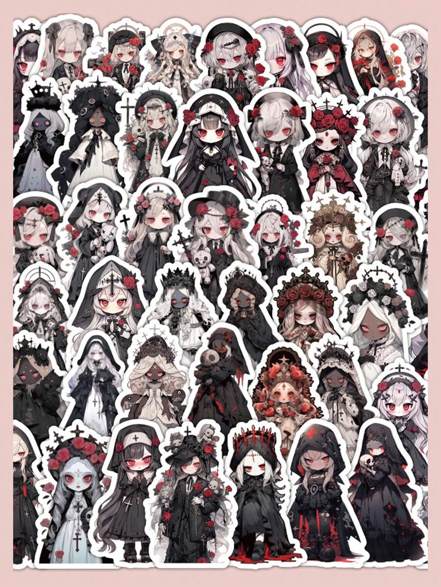 60 張深色蘿莉動畫貼紙,筆記本、水瓶、文具和日記 Diy 工藝品創意裝飾 - 黑色 - 查看 1