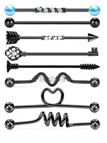 8入組14g不銹鋼工業用耳珠軟骨身體飾品38mm 1&1/2 英寸工業用刺穿條,適用於女士男士蛇鏈垂墜