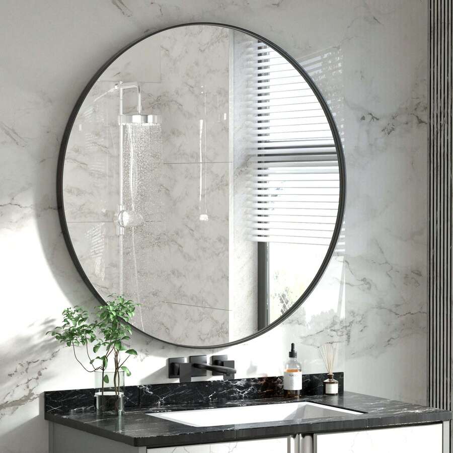 18/30/36/ Inch Bathroom Mirror Make Up Mirror For Wall, Stainless Steel Frame Circle Mirror Wall Mounted Decorative Mirror For Bedroom Living Room Entryway Black/Silver - màu đen - Xem 1