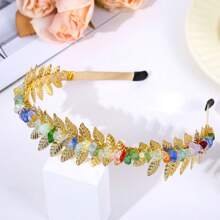 1pc Natural Crystal Golden/silver Leaf Design Headband For Diy, Wholesale Popular European And American Style Hair Accessories - Multicolor - View 9