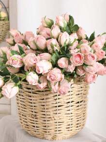 1 pieza Ramo de rosas rosa quemado, estilo retro con 7 cabezas con bordes quemados, flor de rosa artificial de tallo único, decoración del hogar, centro de mesa, boda, sala de estar, decoración de fiesta, regalo, decoración de habitación, 50 cm