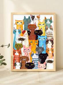 1入組北歐風格卡通貓各種色彩裝飾畫芯，適用於客廳和兒童房客廳，無框畫 - 彩色 - 查看 1