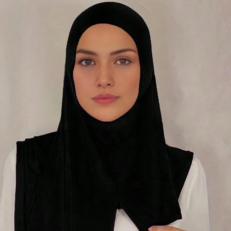 1pc Convenient Instant Jersey Hijab _ USA - Black - View 1