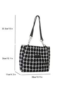 Women's Plaid Patchwork Shoulder Bag For Daily Commute In Spring And Summer - Black and White - View 3