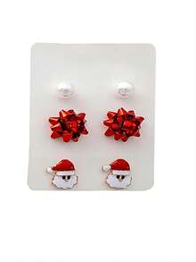 6入組聖誕節主題卡通聖誕老人和聖誕樹、花、珍珠裝飾耳環 - 紅色 - 查看 3