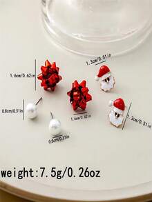 6入組聖誕節主題卡通聖誕老人和聖誕樹、花、珍珠裝飾耳環 - 紅色 - 查看 4