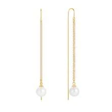 1 đôi Thanh lịch Mạ vàng 18K Trân châu Thả hoa tai Với Thiết kế tua Đối với phụ nữ , Thích hợp Đối với Ngày đêm , Buổi tiệc Và Mặc hàng ngày - Vàng - Xem 4
