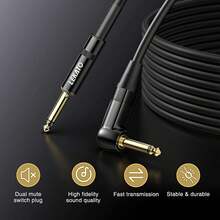 Guitar Cable 10 ft /20ft Electric Instrument Bass AMP Cord for Electric Guitar, Bass, Mandolin,LEKATO Professional Guitar Cables with Dual Mute Plug Ends,Bass Guitar Cable 1/4” Right Angle to Straight Plug - 3M - Xem 2