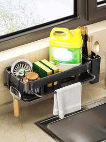 1pc thép không gỉ trên giá làm khô bồn rửa - màu đen - Xem 7