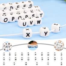 12mm矽膠字母珠,diy頸鏈手鍊手工藝套件串珠,立方體字母珠方形a至z - 彩色 - 查看 6