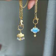 Ins Style Pendant Thunder Cloud Rainbow Raindrop Shape 18k Gold Color Necklace For Girls - Gold - View 3