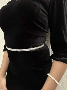 1件装女士三排水钻装饰奢华水晶腰链，派对礼服配饰，万圣节秋季，万圣节 - 銀色 - 查看 3