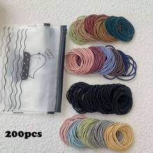 200入組5cm尼龍彈性髮帶,適用於女孩細髮綁成馬尾辮等髮型,是頭飾配件之一