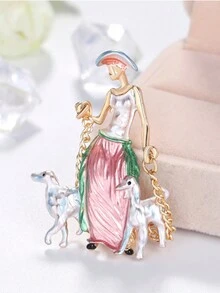 Lady Shaped Brooch, Zinc Alloy Material, Versatile For Clothing - Red - View 5