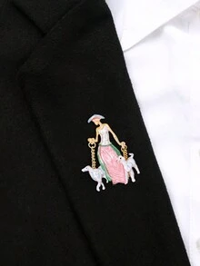 Lady Shaped Brooch, Zinc Alloy Material, Versatile For Clothing - Red - View 4