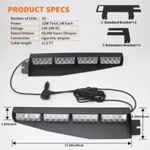 EINERCAR 32 Led Kính che mặt Nhấp nháy Ánh sáng Quán bar Nội địa Khẩn cấp Cảnh báo Đèn nhấp nháy Mở rộng Dấu ngoặc Tách núi Đối với Giao thông công cụ - Màu vàng - Xem 4