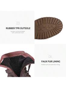 Women's Winter Snow Boots Plush Warm Boots Lined Mid Calf Riding Combat Boots  Comfortable Fashionable Christmas Holiday Festival New Year SHOES - 棕色 - 查看 3