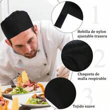 Kitchen Hat, Unisex Elastic Cap, Chef Design - Black - View 8