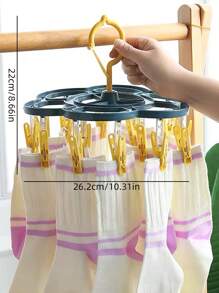 Windproof Round Laundry Drying Rack With 16 Clips, Rotating Hanger For Hanging Socks, Underwear, And Other Clothes - Yellow - View 2