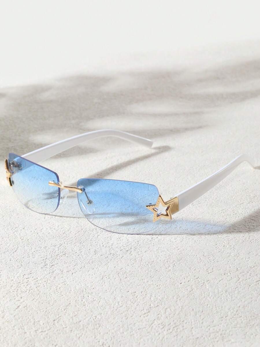 1入時尚女士墨鏡,星形無框設計,適合日常佩戴 - 薄荷藍 - 查看 1