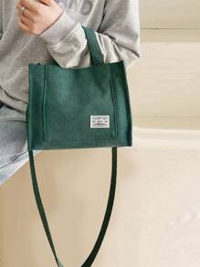 新風格簡約風燈芯絨小方形手提包Ins時尚潮流單肩包適合女士 - 綠色 - 查看 5
