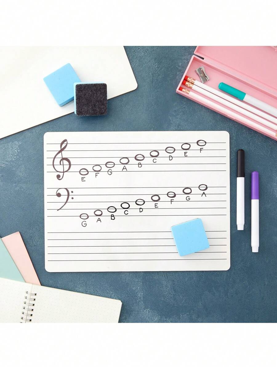 12 Pack Music Staff Whiteboards With Erasers, Dry Erase Lapboards (9 X