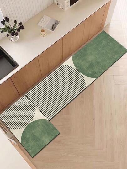 เสื่อครัวซิลิกาเจล 1 ชิ้นมีลายทางสีเขียวและสีเทา, ต่อต้านความเมื่อยล้า, กันกระแทก, ดูดซับน้ำ, แห้งเร็ว, กันลื่น, เหมาะสำหรับห้องครัว, ห้องน้ำ, ทางเข้า, ห้องซักรีด, ฯลฯ , ตกแต่งห้อง