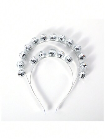 1 件迪斯可鏡球反光多層銀色頭帶適合派對裝飾