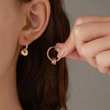 1 件鍍金不銹鋼幾何花卉幸運四葉草心形耳環和圈形耳環,男女通用,適合街頭佩戴、日常通勤、派對、情侶佩戴