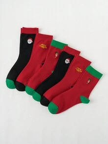 6pairs Men's Embroidery Santa Claus Pattern Mid-calf Christmas Socks - Multicolor - View 2