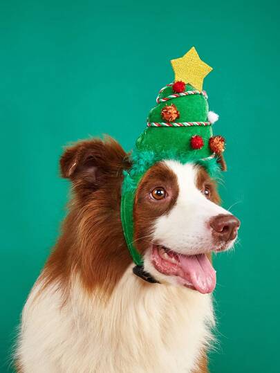 圣诞节新款时尚经典红绿彩球星星圣诞树柯基犬毛绒大狗猫头带发饰