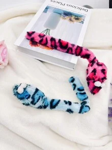 1pc Plush Rat Toy With Long Tail For Cats, Leopard Print With Bell & Sound Maker, Interactive Cat Toy, Pet Supplies (for Pets Only) - Hot Pink - View 3