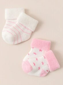 5 Pairs Baby Girls' Pink High Quality Warm Cuff Socks - Multicolor - View 6