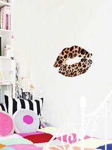 1pc Leopard Print Lip Wall Sticker Brown Sexy Bedroom Decoration, Self-Adhesive PVC Wall Sticker Waterproof And Removable Aesthetic Strong Sticker Suitable For Girls' Bedrooms, Dormitories, Bathrooms - Multicolor - View 1