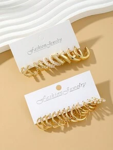 22 Pairs Metallic Boho Elegant Romantic Summer Earrings Set For Women - Yellow Gold - View 3