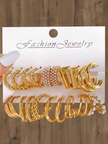 22 Pairs Metallic Boho Elegant Romantic Summer Earrings Set For Women - Yellow Gold - View 1