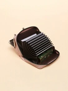 復古純色包,簡單多才的真皮錢包,帶插鈕,適用於女性時尚休閒信用卡組織者與持有者 - 粉色 - 查看 7